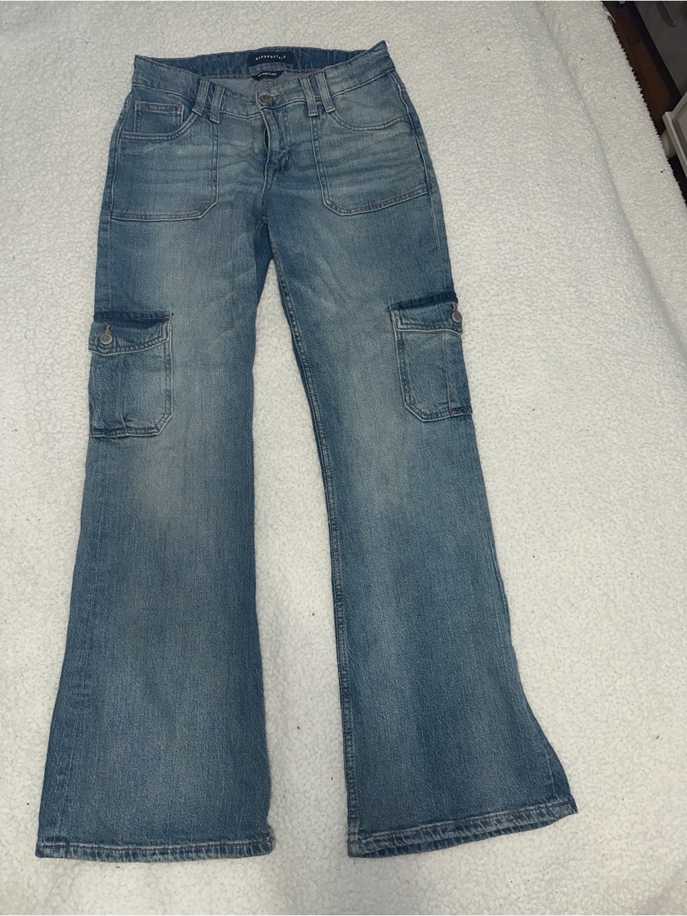 Light Blue Cargo Flare Jeans - Women